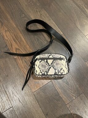 All Saints bum bag Snake-Print Crossbody Bag in Black & Cream